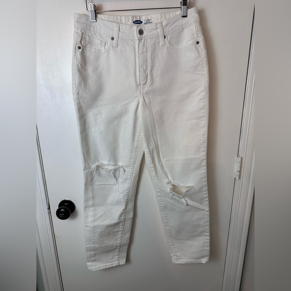 Old Navy White O.G. Straight High Rise Jeans with Distressing Size 8 #1624
